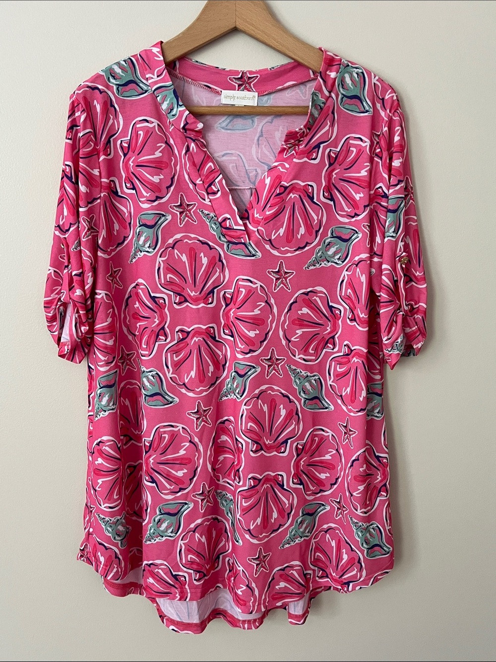 Simply Southern | Pink Shell & Starfish V-Neck Tunic Swim Coverups Size M